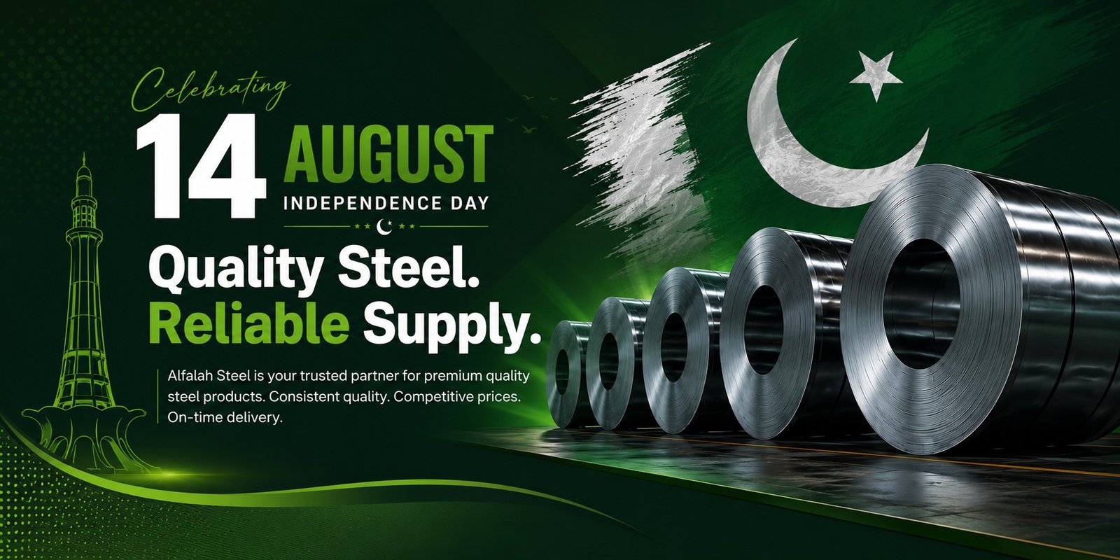 alfalahsteelcorporation.com — Celebrating 14 August Independence Day — Quality Steel, Reliable Supply